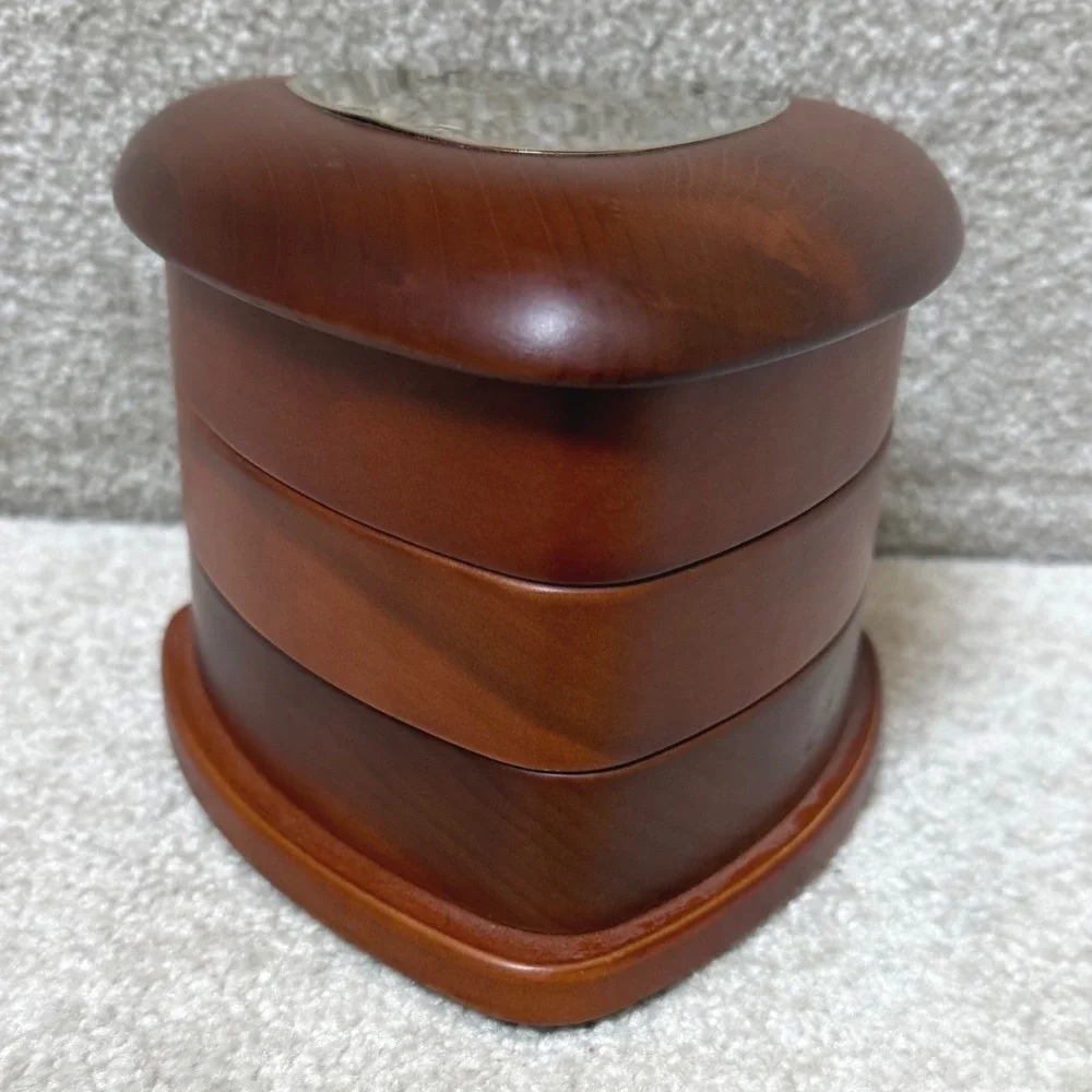 Coronado Jewelry Box Brown Wood 3-Tier Swivel MCM Style Gold Plate Vintage
